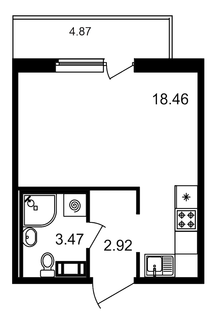 Квартира студия 24.85 м², 12/15 эт., ЖК «Новые горизонты»